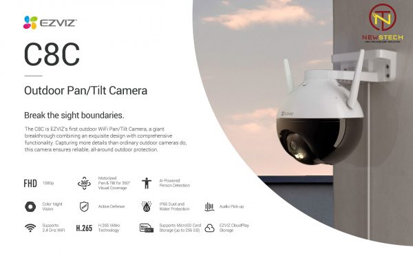 Camera IP Wifi Ngoài Trời 360 Độ 2.0MP Ezviz C8C H.265 (1080P, H.265)